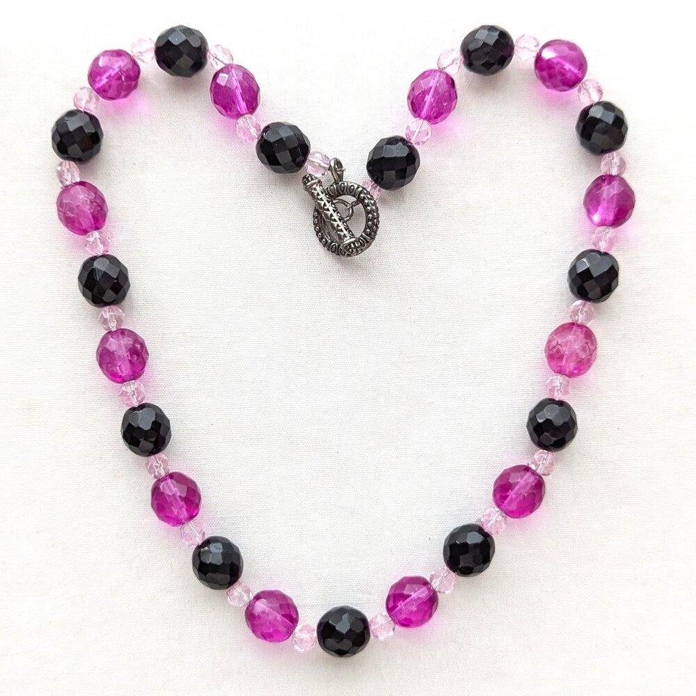 Crystal Beaded Collar Necklace Purple Black Bold Princess Jewelry Gift 18"